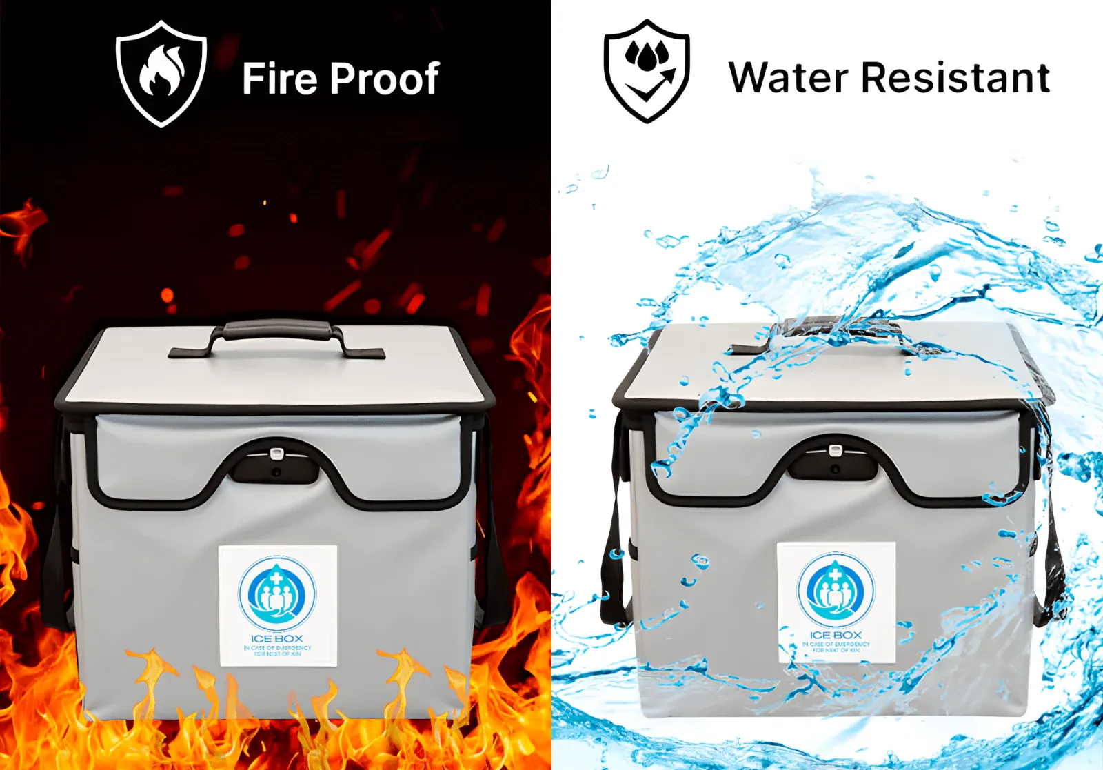 an example of the ICE BOX showing its fire proof and water proof with life insurance policy