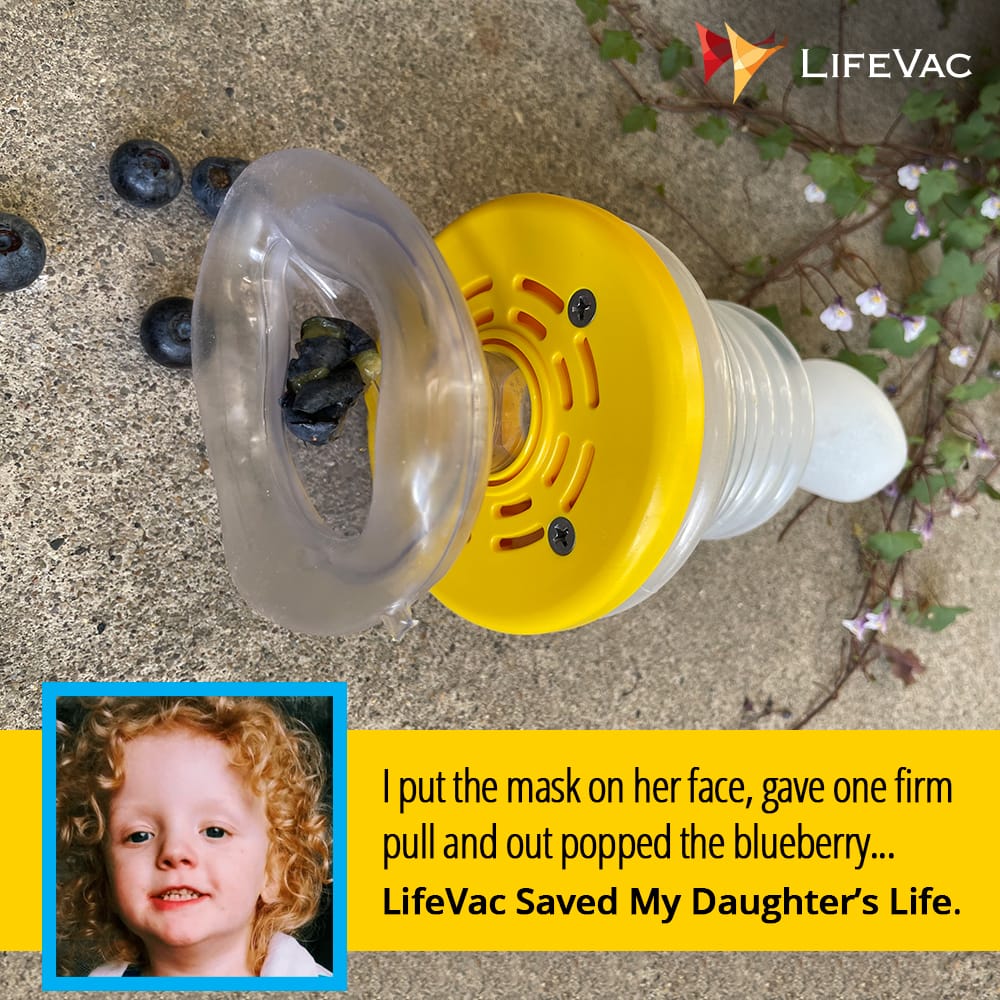 A testimonial from a mother that used the choking rescue device to save her daughter