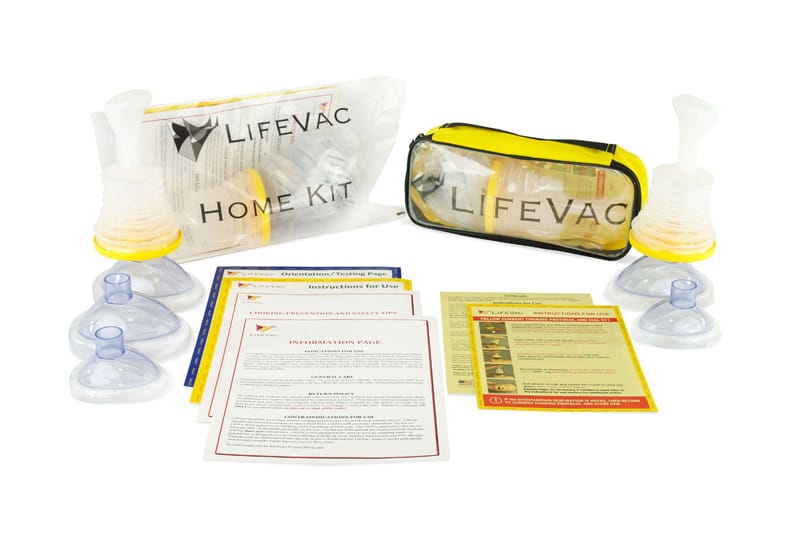 The Lifevac is a plunger for choking kit spread out showing what is provided