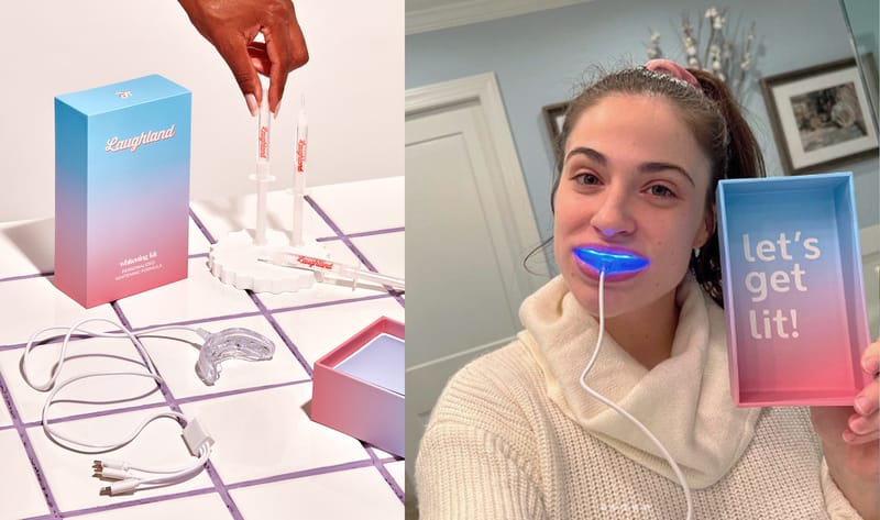 Woman using Laughland teeth whitening