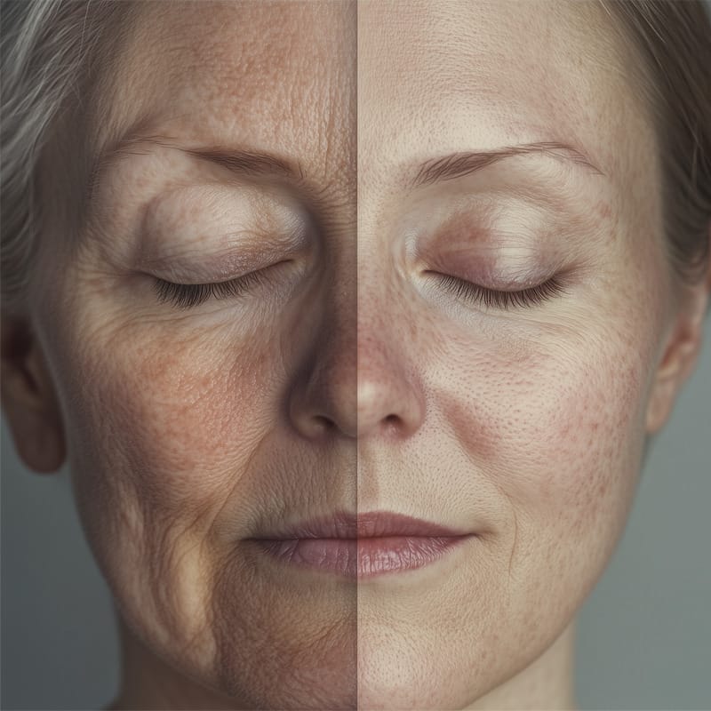 Before and after using Unity Eye Serum skin care