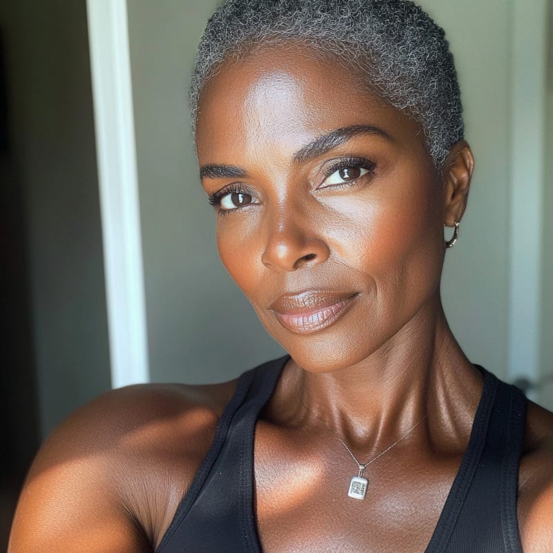 Woman with smooth skin after using Unity Eye Serum skin care