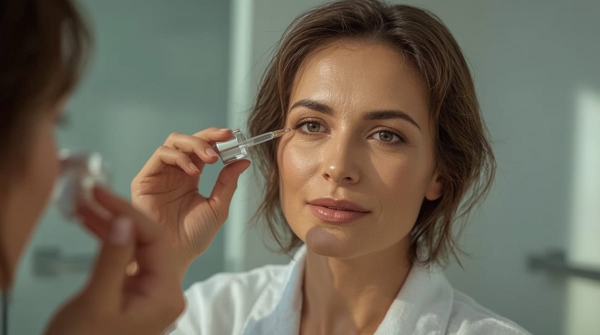 Older woman using Unity Eye Serum skin care