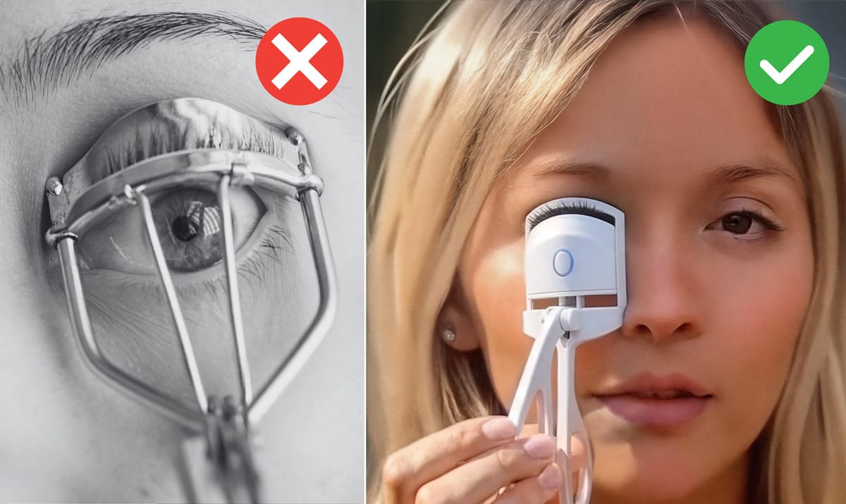 old eyelash curler in black & white vs. new heated eyelash curler